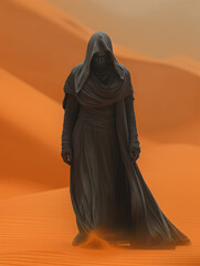 lonely walking person in the desert. Generative AI