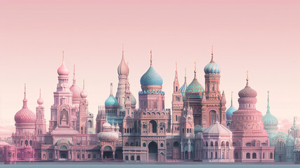 Illustration of Famous Landmarks in Pastel colors V2