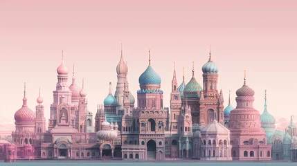 Cercles muraux Rose clair Illustration of Famous Landmarks in Pastel colors V2