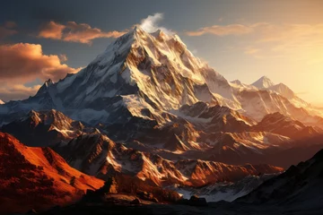Photo sur Plexiglas Chocolat brun Snowcovered mountain at sunset with a scenic natural landscape