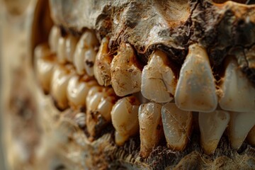 Detailed Close-Up of Ancient Fossilized Teeth in Texture - obrazy, fototapety, plakaty