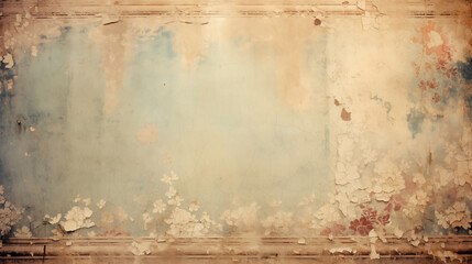 Vintage background with weathered floral designs on an antique wall