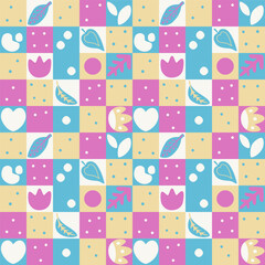 Seamless pattern with natural and abstract elements. Expressive and vivid design. Flat, simple. Vector illustration