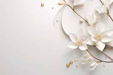 A white background with a flowery design and gold accents, delicate and beautiful
