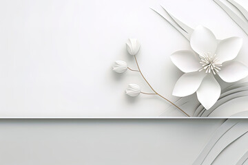 A white flower with three petals is on a white background, delicate and beautiful