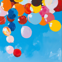 Fototapeta na wymiar A whimsical composition of colorful balloons floating against a clear blue sky, evoking a sense of joy and freedom