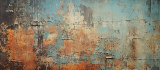A closeup shot of a weathered metal wall with rusty patches and peeling paint, creating a unique texture in an urban landscape