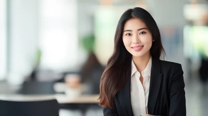 Foto op Plexiglas Portrait of a beautiful young Asian businesswoman at the company © Spyrydon