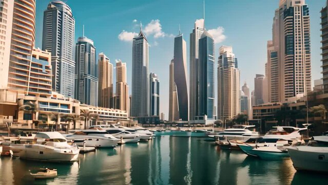 Dubai Marina in a beautiful summer day, United Arab Emirates, Modern buildings in Dubai Marina, Dubai, AI Generated