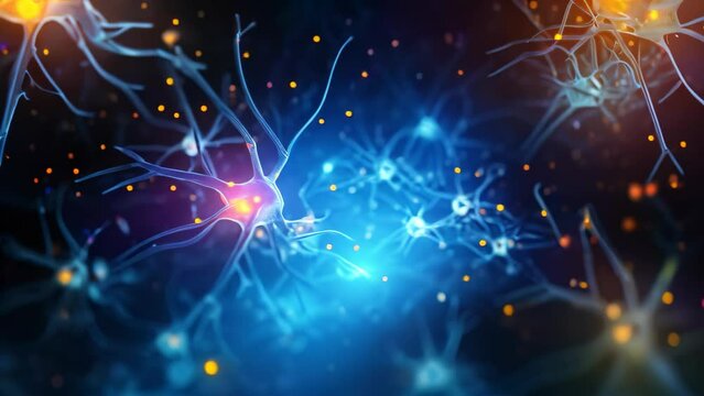 3d illustration of neuron cell with neurons and nervous system, abstract background, Neurons and nervous system. Nerve cells background with copy space, AI Generated