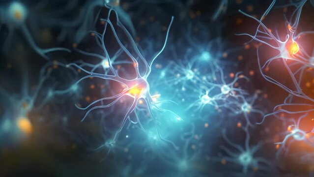 Neuron cell, 3d illustration, computer generated, scientific background, Neurons and nervous system. Nerve cells background with copy space, AI Generated