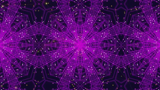 Animation of moving purple kaleidoscopic star pattern with white lights