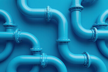 Abstract Blue Industrial Pipes on Vibrant Blue Background, 3D Rendering Conceptuali