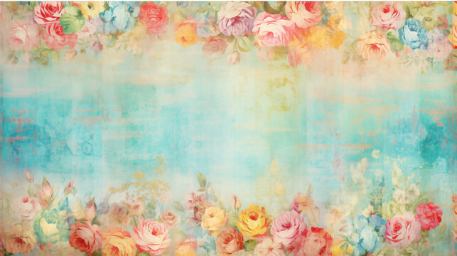 Floral pattern on vintage background with pastel colors and texture