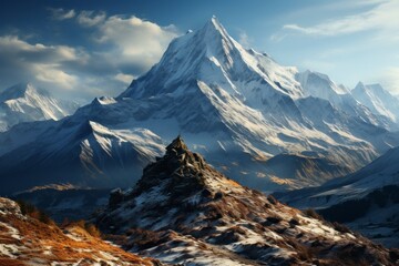 Snowcovered mountain with blue sky, a stunning natural landscape - Powered by Adobe
