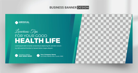 Abstract creative medical healthcare social media Facebook cover banner design template - obrazy, fototapety, plakaty