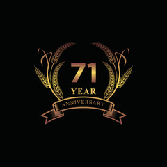 71th golden anniversary logo with ring and ribbon, laurel wreath vector