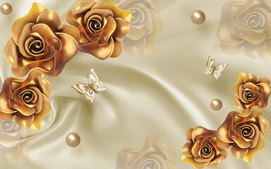 background with roses and pearl