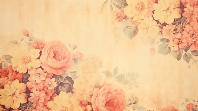 Vintage floral wallpaper background with faded roses and aged paper aesthetic