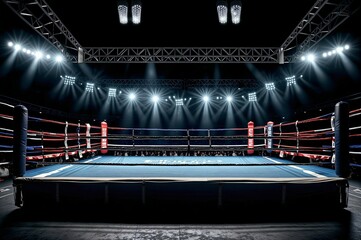 A boxing ring with a crowd of people watching - obrazy, fototapety, plakaty
