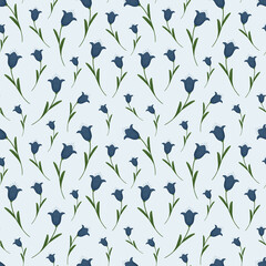 Seamless pattern with cute flowers on the blue background