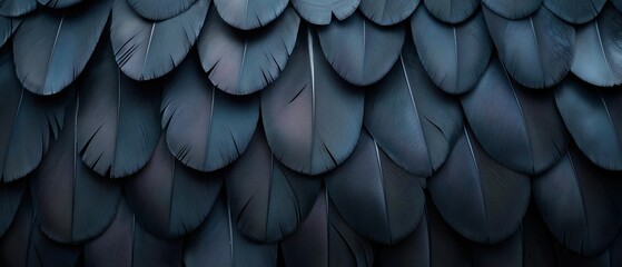 Black Background Consisting Of Dark Bird Feathers. Illustration On The Theme Of Backgrounds And Textures. Generative AI