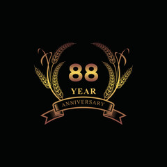 88th golden anniversary logo with ring and ribbon, laurel wreath vector