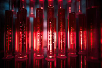 Fotobehang Test tubes filled with vibrant red liquid signify ongoing research and experimentation in the laboratory. © jambulart