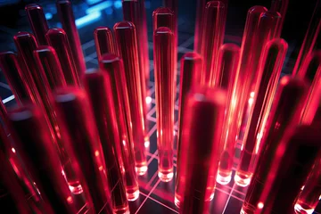 Fotobehang Test tubes filled with vibrant red liquid signify ongoing research and experimentation in the laboratory. © jambulart