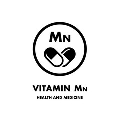 Vitamin Mn vector icon. Vector icon for health. Icon vitamin pill. Mineral Vitamin complex with Chemical formula.