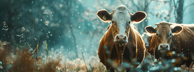 close-up of a cow grazing in a field - obrazy, fototapety, plakaty