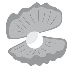 Grayscale Oyster with Pearl Illustration, Icon