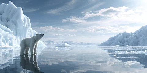 Foto op Plexiglas A solitary polar bear stands tall atop an ice floe, embodying the resilience of Arctic wildlife. © jambulart