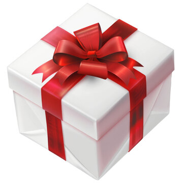 White gift box with red ribbon isolated on transparent background