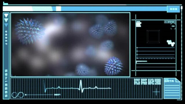 Animation of virus cells and data processing over screen