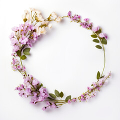 Beautiful Spring wreath of lilac flowers on a blank white background with copy space