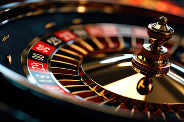 Close up of a spinning roulette gambling wheel in a casino