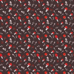 Seamless pattern mushrooms textile background 