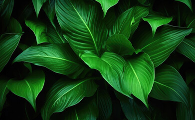 Green leaves in a lush forest background