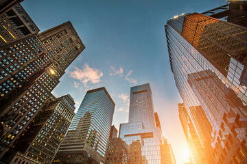 Skyline Majesty: Sunset Among New York's Modern Skyscrapers in 4K Ultra HD