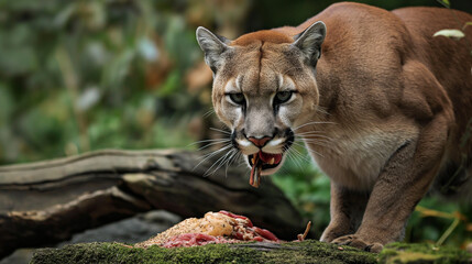 Puma comendo carne na natureza - Papel de parede