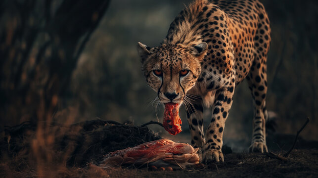 Guepardo comendo carne na natureza - Papel de parede