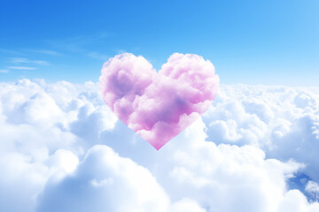 Pink fluffy heart above the clouds