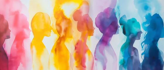 Mulheres unidas arte abstrata colorida em aquarela