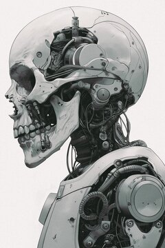 Mechanical Skull and Neck Detail Drawing