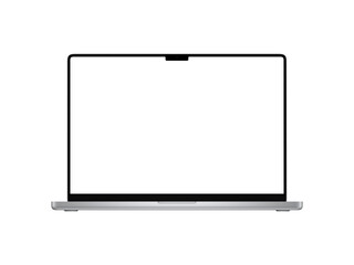 Laptop mockup with transparent screen for inserting images, isolated from background, Silver body....