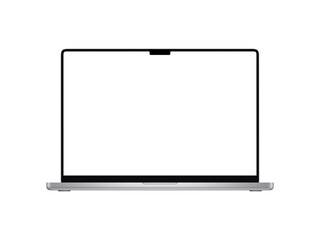 Laptop mockup with transparent screen for inserting images, isolated from background, Silver body. Highly detailed