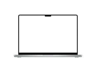 Laptop mockup with transparent screen for inserting images, isolated from background, Silver body. Highly detailed