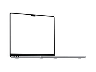 Left View Macbook mockup with transparent screen for inserting images, isolated from background,...