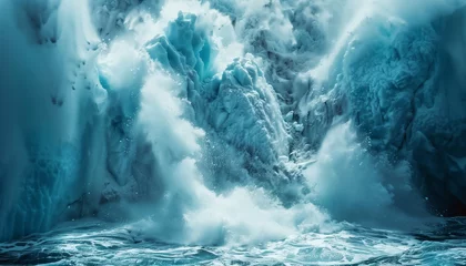 Afwasbaar Fotobehang Toilet Collapsing huge iceberg wall moment in polar arctic sea waters. Climate change, Global warming and flora and fauna in polar Zones concept.